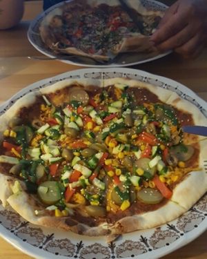 vegan pizza at Laimes Skonis in Klaipeda