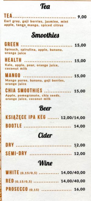 Drink menu 1 of 2, July 2021 at Mango Vegan Street Food - Bracka in Warsaw
