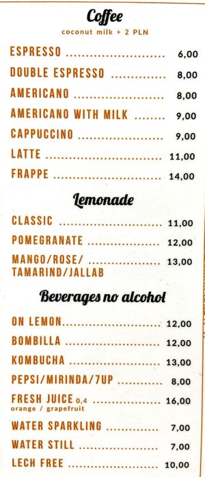 Drink menu 2 of 2, July 2021 at Mango Vegan Street Food - Bracka in Warsaw