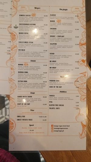 Menu at Mango Vegan Street Food - Bracka in Warsaw