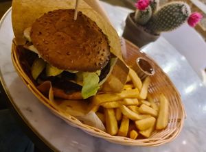 Burger and fries at Mango Vegan Street Food - Bracka in Warsaw