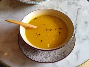 Pumpkin soup at Mango Vegan Street Food - Bracka in Warsaw