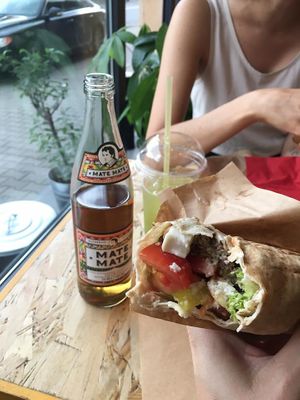 Mate and falafel, July 2017 at Mango Vegan Street Food - Bracka in Warsaw