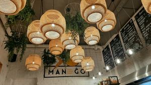 Pretty ceiling at Mango Vegan Street Food - Bracka in Warsaw