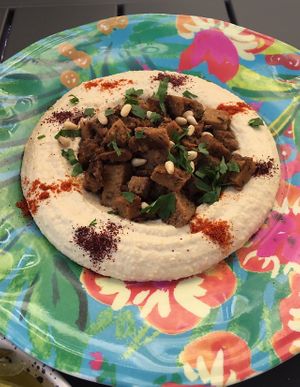 Hummus with seitan (beef) at Mango Vegan Street Food - Bracka in Warsaw