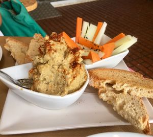 Hummus de garbanzos, también lo hay de boniatos at Caos in Ibiza
