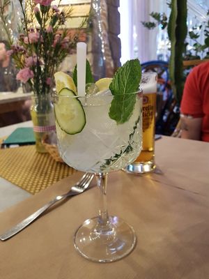 Ibizan gin and tonic, lemon cucumber and mint at Caos in Ibiza