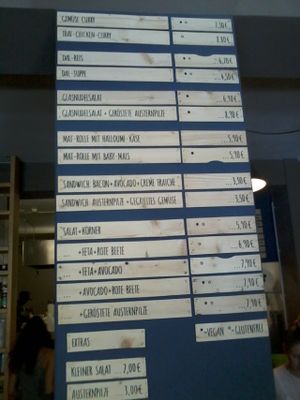 Menu at Orangebox in Munich