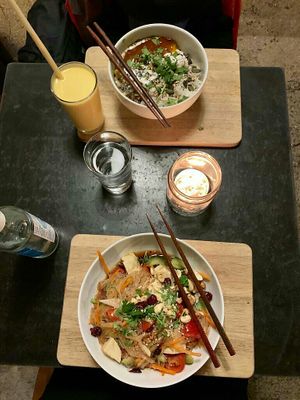 Glass noodle salad and Dhal at Orangebox in Munich