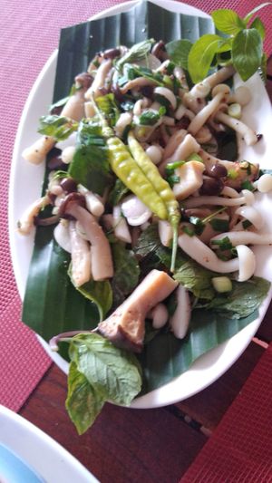 Laab hed ( mushrooms) at Lin's Cafe in Savannakhet