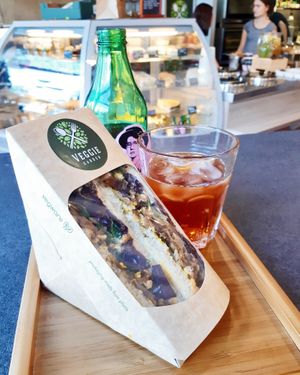 Quick take away sandwich snack with our bread at Veggie Garden in Prague