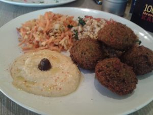 Falafel with a hummus and tabouleh at Veggie Garden in Prague
