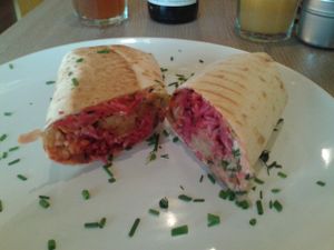 Burritos with seitan and veggies at Veggie Garden in Prague