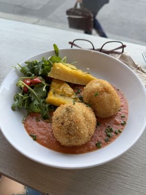 Rice balls with polenta (lunch menu)  at Veggie Garden in Prague