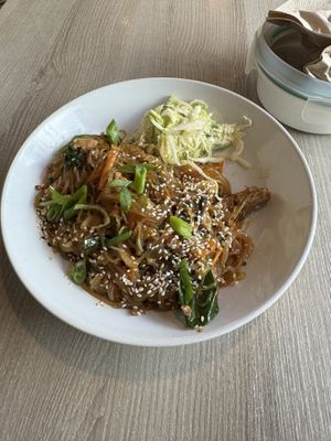 Glass noodles with seitan chunks (lunch menu)  at Veggie Garden in Prague