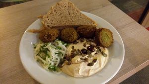 Home made Humus and Falafel. at Veggie Garden in Prague