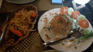 Ginger stir fry and garlic fried rice at Rice Paddy in Koh Yao Noi