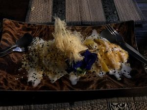 HIGHLY recommend this sticky rice with cotton candied topping. D E L I C I O U S .  at Rice Paddy in Koh Yao Noi