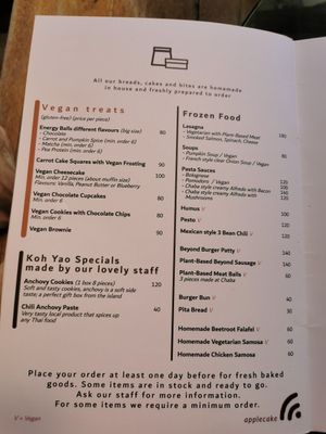 Menu at Chaba Cafe and Gallery in Koh Yao Noi