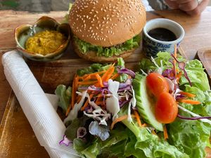 Veggie burger  at Chaba Cafe and Gallery in Koh Yao Noi