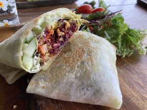 Beetroot falafel  at Chaba Cafe and Gallery in Koh Yao Noi