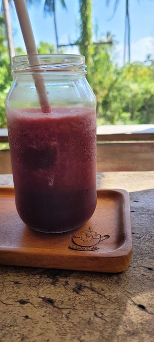 Energy Booster with beetroot, basil, lemon and apple #Veganuary at Chaba Cafe and Gallery in Koh Yao Noi