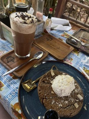 Vegan pancakes, Coffee mocca   at Chaba Cafe and Gallery in Koh Yao Noi