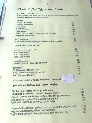 Menu at Chaba Cafe and Gallery in Koh Yao Noi