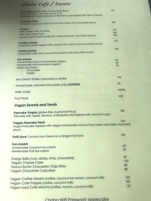 Menu at Chaba Cafe and Gallery in Koh Yao Noi