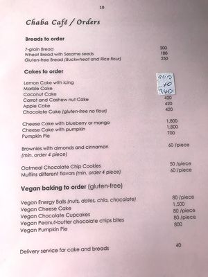 Menu at Chaba Cafe and Gallery in Koh Yao Noi