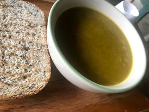 Fresh made bread and pumpkin soup.  at Chaba Cafe and Gallery in Koh Yao Noi