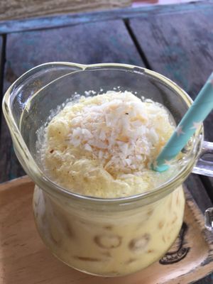 Iced golden vegan milk at Chaba Cafe and Gallery in Koh Yao Noi