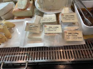 Vegan cheese in their vitrine  at Pizza Pala Romana in Bangkok
