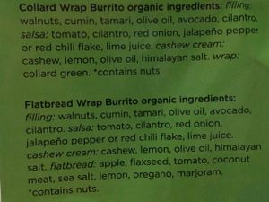 Burrito ingredients at Puree Juice Bar in Washington