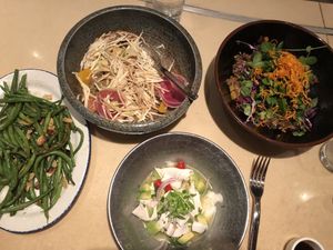 Green beans, palmitos, 20 veg fried rice and coconut civiche.  We loved it all!  at China Poblano in Las Vegas