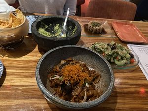 18 Monk, chips and guacamole, Kao Lao Lao, cucumber salad   at China Poblano in Las Vegas