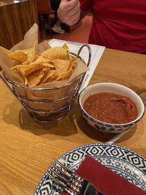 Chips + salsa (chips were cooked and salted 💯 )  at China Poblano in Las Vegas