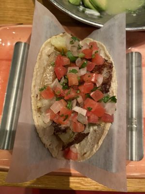 Vegetarian potato taco minus dairyy  at China Poblano in Las Vegas