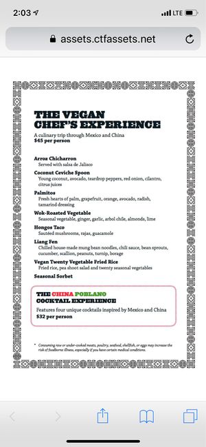 Tasting menu. There are vegan options on the regular menu as well.  at China Poblano in Las Vegas