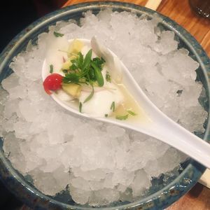 Coconut ceviche spoon  at China Poblano in Las Vegas