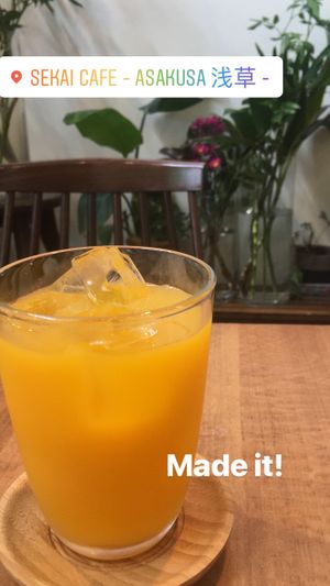 Mango juice at Sekai Cafe - Asakusa in Tokyo
