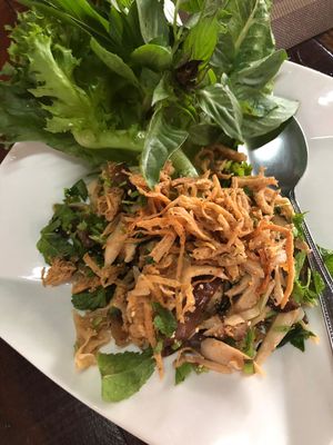 Issan Mushroom Salad that has a balanced and distinctive taste! Most delicious salad I have ever had!  at Veggie Homemade Aurra Ammie in Pak Chong