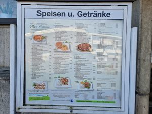 Menu on wall outside at Veggie Delicious in Bielefeld