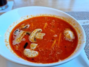 Soup, rather greasy at Veggie Delicious in Bielefeld