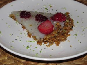 Lime tart, seeds and peanut butter crust (Caribbean menu dessert)  at Amaluna Restaurant & Lab in Punta Cana