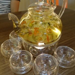 pot of chrysanthemum tea at ComBi Cafe in East Singapore