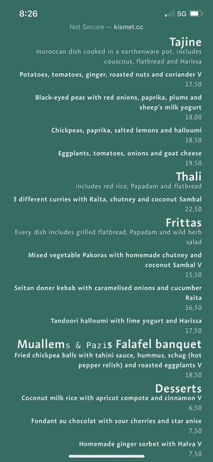 Menu  at Kismet in Munich