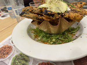 Eggplant tempura with maple syrup  at Yerbabuena - Bordadores in Madrid