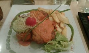 seitan steak (comes with fries) at Yerbabuena - Bordadores in Madrid