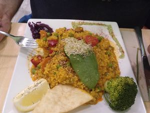 Main course / Vegetable paella at Yerbabuena - Bordadores in Madrid